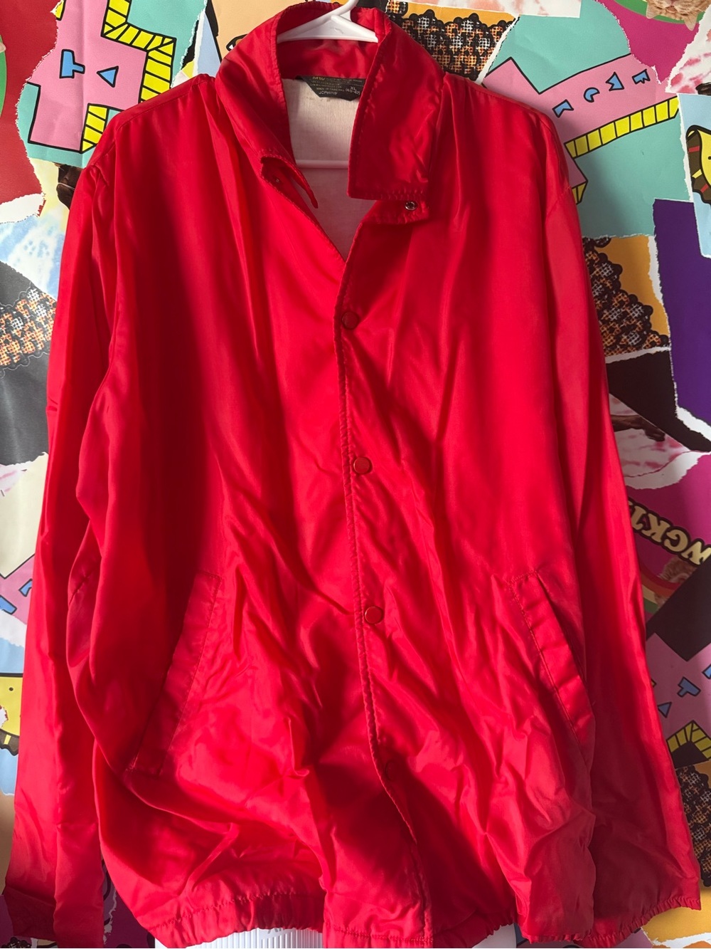 JCPenney Red Lined Windbreaker Jacket Size XL Snap Vintage Worn